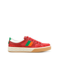 rote horizontal gestreifte niedrige Sneakers von Gucci