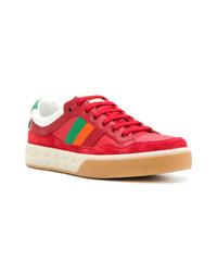 rote horizontal gestreifte niedrige Sneakers von Gucci