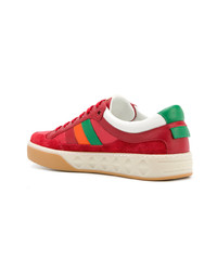 rote horizontal gestreifte niedrige Sneakers von Gucci