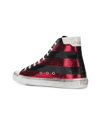 rote horizontal gestreifte Segeltuch niedrige Sneakers von Saint Laurent