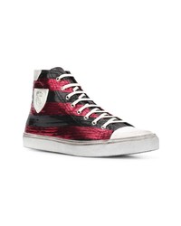 rote horizontal gestreifte Segeltuch niedrige Sneakers von Saint Laurent