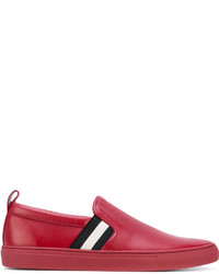 rote horizontal gestreifte Slip-On Sneakers aus Leder von Bally