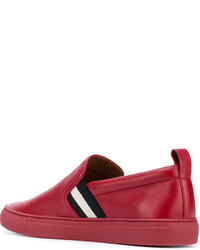 rote horizontal gestreifte Slip-On Sneakers aus Leder von Bally