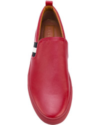 rote horizontal gestreifte Slip-On Sneakers aus Leder von Bally