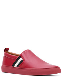 rote horizontal gestreifte Slip-On Sneakers aus Leder von Bally