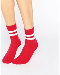 rote horizontal gestreifte Socken von Asos