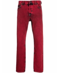 rote Jeans mit Acid-Waschung