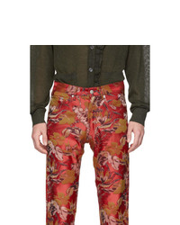 rote Jeans mit Blumenmuster von Dries Van Noten