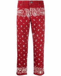 rote Jeans mit Paisley-Muster