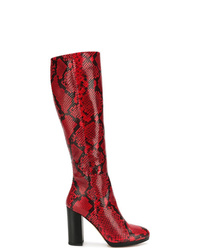 rote kniehohe Stiefel aus Leder mit Schlangenmuster von Kalda