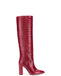 rote kniehohe Stiefel aus Leder mit Schlangenmuster von Paris Texas