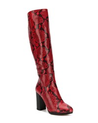 rote kniehohe Stiefel aus Leder mit Schlangenmuster von Kalda
