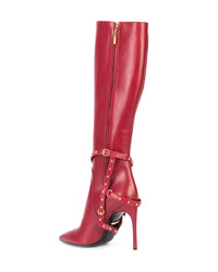 rote kniehohe Stiefel aus Leder von Kendall Miles