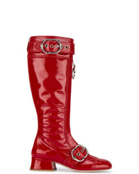 rote kniehohe Stiefel aus Leder von Miu Miu