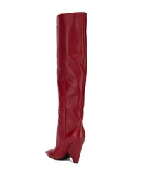rote kniehohe Stiefel aus Leder von Saint Laurent