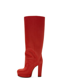 rote kniehohe Stiefel aus Leder von Gucci