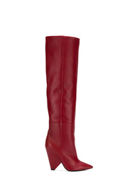 rote kniehohe Stiefel aus Leder von Saint Laurent