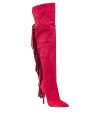 rote kniehohe Stiefel aus Wildleder mit Fransen von Just Cavalli