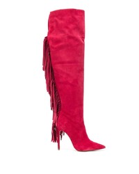 rote kniehohe Stiefel aus Wildleder mit Fransen von Just Cavalli
