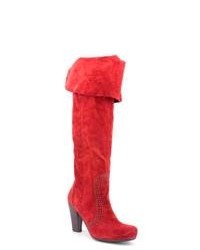 rote kniehohe Stiefel aus Wildleder