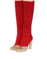 rote kniehohe Stiefel aus Wildleder von Miu Miu