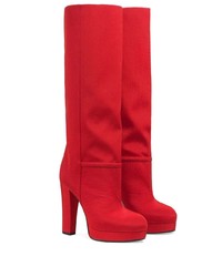rote kniehohe Stiefel aus Wildleder von Gucci