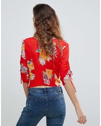 rote Kurzarmbluse mit Blumenmuster von Free People