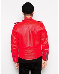 rote Leder Bikerjacke von Reclaimed Vintage