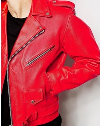 rote Leder Bikerjacke von Reclaimed Vintage