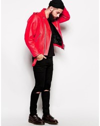 rote Leder Bikerjacke von Reclaimed Vintage