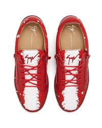 rote Leder niedrige Sneakers mit Schlangenmuster von Giuseppe Zanotti