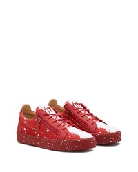 rote Leder niedrige Sneakers mit Schlangenmuster von Giuseppe Zanotti