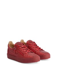 rote Leder niedrige Sneakers mit Schlangenmuster von Giuseppe Zanotti