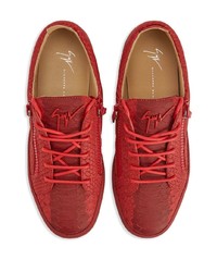 rote Leder niedrige Sneakers mit Schlangenmuster von Giuseppe Zanotti