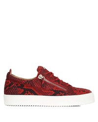 rote Leder niedrige Sneakers mit Schlangenmuster von Giuseppe Zanotti