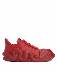 rote Leder niedrige Sneakers mit Schlangenmuster von Giuseppe Zanotti