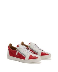 rote Leder niedrige Sneakers mit Schlangenmuster von Giuseppe Zanotti