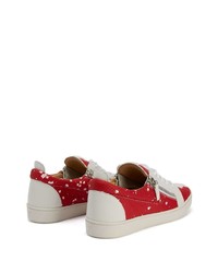 rote Leder niedrige Sneakers mit Schlangenmuster von Giuseppe Zanotti