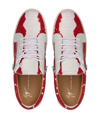 rote Leder niedrige Sneakers mit Schlangenmuster von Giuseppe Zanotti