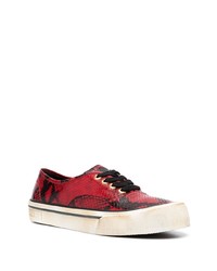 rote Leder niedrige Sneakers mit Schlangenmuster von Bally