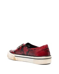 rote Leder niedrige Sneakers mit Schlangenmuster von Bally