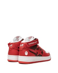 rote Leder niedrige Sneakers von A Bathing Ape