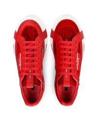 rote Leder niedrige Sneakers von Dolce & Gabbana