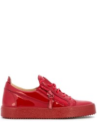 rote Leder niedrige Sneakers von Giuseppe Zanotti Design