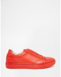 rote Leder niedrige Sneakers