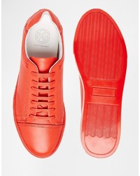 rote Leder niedrige Sneakers