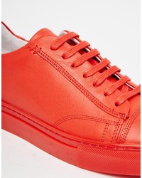 rote Leder niedrige Sneakers