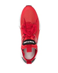 rote Leder niedrige Sneakers von Tom Ford