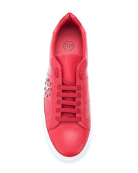 rote Leder niedrige Sneakers von Philipp Plein