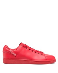 rote Leder niedrige Sneakers von Raf Simons